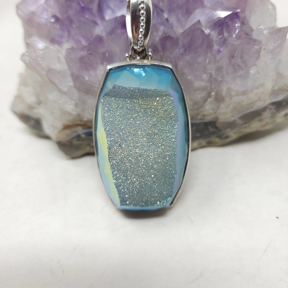 Colleen Lopez Womens Pendant 925 Sterling Silver Blue Mystic Druzy Quartz Stone - Picture 4 of 9